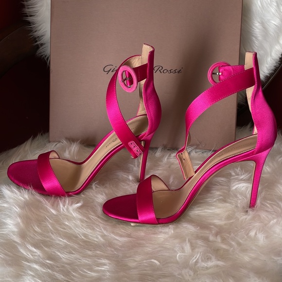 BNWT 100% AUTHENTIG GIANVITO ROSSI SATIN SANDALS IN HOT PINK, SIZE 38.5 - Picture 6 of 8